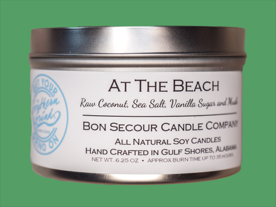 Beach scented candle from Bon Secour Candles, best beach souvenirs from Orange Beach