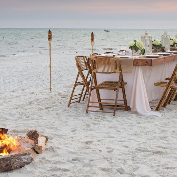 Wedding reception setup on beach