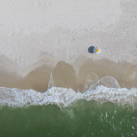 Aerial shot of the shore in Gulf Shores