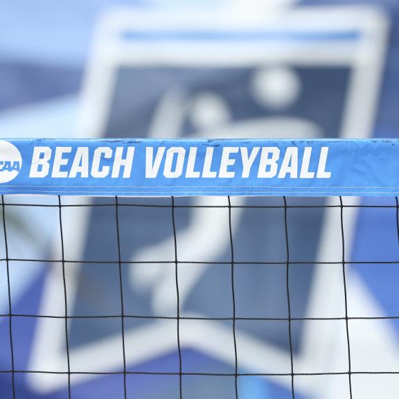 Close up of a beach volleyball net at NCAA Beach Volleyball Championship