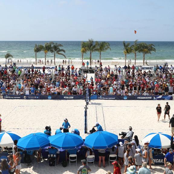 Aerial view of NCAA Beach Volleyball Championship in Gulf Shores