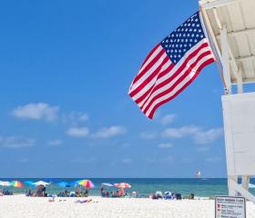 American Flag on Beach Lifeguard Stand